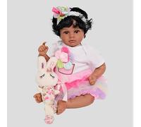 ROSHUAN Real Life Poupée Reborn pour fille noire de 48,3 cm - Poupée afro-américaine réaliste - Cheveux bouclés - Corps en tissu doux - Aspect réaliste - Jouet pour enfants