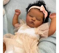 ROSHUAN Real Life Poupées en silicone pour bébé fille noire 48,3 cm Afro-Américain réaliste Reborn Poupée reborn cheveux réalistes Poupée nouveau-né qui ressemble à un vrai jouet