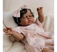 ROSHUAN Real Life Reborn Poupée noire de 48,3 cm réaliste afro-américaine en tissu doux et cheveux bouclés pour enfants à partir de 3 ans