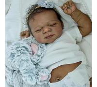 ROSHUAN Reborn Bébé Poupée Fille Noire 18 Pouces 45 cm Poupées Bébé Réaliste Silicone Corps Complet Vinyle Cheveux Bouclés Ressemble à La Réelle Nouveau-né Bebe Poupées pour Enfants