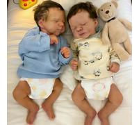 ROSHUAN That Look Real Life Like 45,7 cm Full Silicone Reborn Twins Baby Dolls Réaliste Soft Vinyl Body Nouveau-né Dormir Poupées Jumeaux Réels Réalistes Bébés Garçons Poupée Jouets Cadeaux