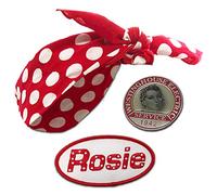 Rosie the Riveter Costume Kit, Bandana, Badge Nom, Sign, Pin 1940s Woman Historiquement Précis Accessoires de déguisement, Pois rouges et blancs, Medium