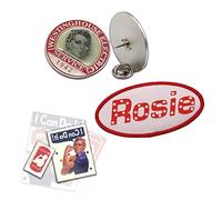ROSIE THE RIVETER FAVORITES - Lot de 3 articles avec broche d'emploi en émail historiquement précise, patch de nom d'emploi et 3 tatouages patriotiques Rosie