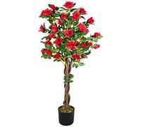 Rosier Rose Plante Artificiel Artificielle avec Floraisons Rouge 120cm Bois Naturelles Decovego