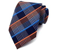 Rosiika Cravates à carreaux à rayures pour homme - Motif business formel - Pour fête de mariage, Bleu marine/orange., taille unique