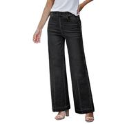 Roskiky Jean pour femme - Taille haute - Pull On Mom - Pantalon extensible - Tendance - Couture avant - Ample des années 90, Noir, XL