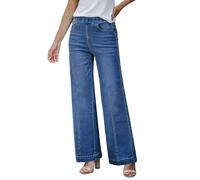 Roskiky Jean pour femme - Taille haute - Pull On Mom - Pantalon extensible - Tendance - Couture avant - Ample des années 90, Bleu foncé, XL