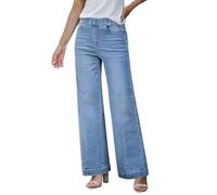 Roskiky Jean pour femme - Taille haute - Pull On Mom - Pantalon tendance - Couture avant - Jean ample des années 90, bleu moyen, XL