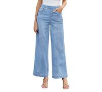 Roskiky Jean pour femme - Taille haute - Pull On Mom - Pantalon tendance - Couture avant - Jean ample des années 90, Bleu lac, M