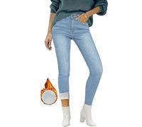 Roskiky Jean skinny pour femme - Taille haute - Pantalon thermique - Doublure thermique - Legging pour femme, bleu poudré, XS