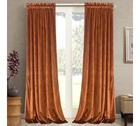 Roslynwood Home Velvet Bright Orange Curtain 108 inch - Heavy Duty Curtains Energy Efficient Block Light Rod Pocket Drapes Window Covering Set for Home Theatre/Living Room, 52Wx108L Orange/2 Panels