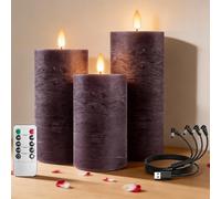 RosMank Lot de 3 Bougies LED pour Intérieur et Extérieur avec Télécommande à 10 Touches, sans Flamme, Cire Véritable, Décoration pour Noël, Anniversaire, Mariage, Fête, Violette