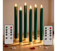 RosMank Lot de 6 Bougies LED pour Intérieur et Extérieur avec Télécommande à 10 Touches, sans Flamme, Cire Véritable, Décoration pour Noël, Anniversaire, Mariage, Fête, Vert