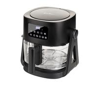 ROSMARINO Friteuse à air 3 en 1 4,5 l - 1500 W - Panneau de contrôle tactile - Basket en verre - Plaque de cuisson en fonte et pot de 2,5 l - 5 programmes prédéfinis - 80-200 °C - Revêtement