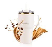 ROSMARINO MegaCup Tasse de voyage en acier inoxydable de 580 ml, or crème, isolée sous vide, étanche et réutilisable, garde au froid pendant 11 heures et au chaud pendant 7 heures, sans BPA
