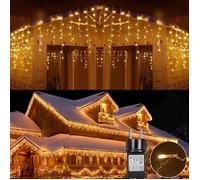 Rosnek Guirlande Lumineuse Exterieur Noël LED glaçons 10m 400LED Rideaux Lumineux IP44 Étanche 8 Modes Blanc Chaud pour Fête Balcon