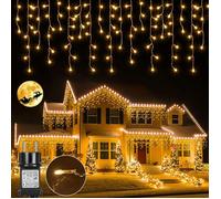 Rosnek Guirlande Lumineuse Exterieur Noël LED glaçons 15m 600LED Rideaux Lumineux IP44 Étanche 8 Modes Blanc Chaud pour Fête Balcon