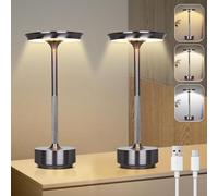 Rosnek Lampe de Table LED Sans Fil, Lampe de Table Rechargeable avec 3 Températures de Couleur, Lot de 2 Variation d'intensité Possible à L'infini, pour Utilisable intérieur/extérieur (Gris acier)