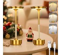 Rosnek Lampe de Table LED Sans Fil, Lampe de Table Rechargeable avec 3 Températures de Couleur, Lot de 2 Variation d'intensité Possible à L'infini, pour Utilisable intérieur/extérieur (Or)