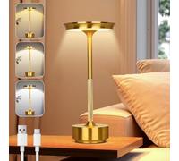 Rosnek Lampe de Table LED Sans Fil, Lampe de Table Rechargeable avec 3 Températures de Couleur, Variation d'intensité Possible à L'infini, Luminaire pour Utilisable intérieur/extérieur (Or)
