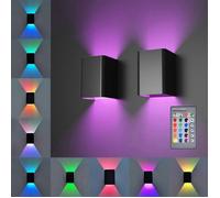 Rosnek LED Applique Murale intérieur, Moderne Aplique Couleur RVB Haut et Bas 5W avec Télécommande Pour Couloir Chambre, Noir x2