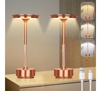 Rosnek Lot de 2 lampes de table LED sans fil - 3 températures de couleur - Intensité variable en continu - Batterie tactile avec USB-C - Or rose - Pour l'intérieur et l'extérieur