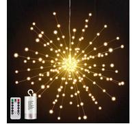 ROSNEK Lumière de Feux d'Artifice 1 Pièce 200 LED Lumineuses avec Télécommande, 8 Modes Étanche pour In/Extérieure, Blanc chaud