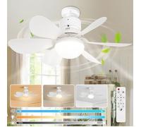 ROSNEK Ventilateur Plafond avec Lumiere - 6 Pales Blanches - Dimmable, Silencieux, 3 Vitesses, pour Cuisine Chambre Salon