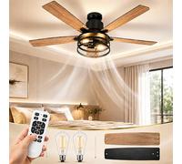 Rosnek Ventilateur Plafond avec Lumière et Télécommande, Ventilateur Silencieux en Cage 112 cm, 6 Vitesses & Minuterie, Moteur DC Réversible, 5 Pales en Bois Réversibles pour Chambre Salon Terrasse