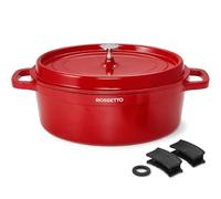 ROSSETTO 10,6L Cocotte ovale en fonte d’aluminium, revêtement antiadhérent en céramique. Couvercle avec picots saveurs. Compatible tous feux dont induction et au four jusqu’à 230℃, 38CM, Rouge