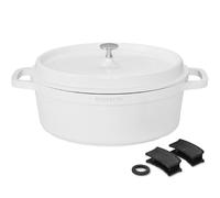 ROSSETTO 10,6L Cocotte ovale en fonte d’aluminium, revêtement antiadhérent en céramique. Couvercle avec picots saveurs. Compatible tous feux dont induction et au four jusqu’à 220° (38cm, Blanc)