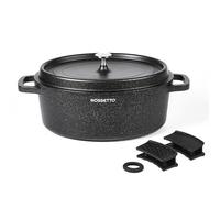 ROSSETTO 10,6L Cocotte ovale en fonte d’aluminium, revêtement antiadhérent en céramique. Couvercle avec picots saveurs. Compatible tous feux dont induction et au four jusqu’à 230℃, 38CM, Noir