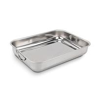 ROSSETTO Plat à four Inox Rectangulaire avec Poignées 40cm x 28cm Plat de cuisson en Acier Inoxydable Bac de Cuisson en INOX Plat à Lasagne