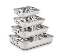 ROSSETTO Set de 4 Tailles Plat à four Inox Rectangulaire avec Poignées Plat de cuisson en Acier Inoxydable Bac de Cuisson en INOX Plat à Lasagne