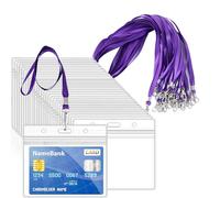 ROSSHINE Lot de 15 cordons violets avec 15 porte-cartes d'identité en plastique transparent, hermétiques, hermétiques, pour cartes d'identité, bureau, école, laissez-passer de bus