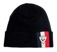 Rossignol - Bonnet Luka pour Homme - Bonnet à Pompon Chaud pour l'hiver, Bonnet à Pompon Doux, Logo Coq et Rayures tricolores, Noir, Taille Unique