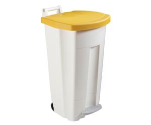 Rossignol Poubelle à pédale Boogy 90L - Corps Blanc - Couvercle Jaune