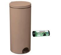 ROSSIGNOL Poubelle de cuisine à pédale et 10 sacs-poubelle, Capacité 30L, Fabrication française, Seau intérieur amovible avec anse, Pratique ELORA