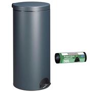 ROSSIGNOL Poubelle de cuisine à pédale et 10 sacs-poubelle, Capacité 30L, Fabrication française, Seau intérieur amovible avec anse, Pratique ELORA