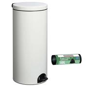 ROSSIGNOL Poubelle de cuisine à pédale et 10 sacs-poubelle, Capacité 30L, Fabrication française, Seau intérieur amovible avec anse, Pratique ELORA