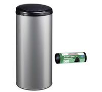 ROSSIGNOL Poubelle de cuisine et 10 sacs-poubelle. Capacité 45L, Fabrication française, Poubelle à ouverture par pression, Collerette support sac HANDTOUCH