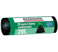 ROSSIGNOL Sacs-poubelle avec liens coulissants intégrés, 20L x 120 sacs, Lot de 6 rouleaux de sacs, Sacs résistants et étanches, Certifié Origine France Garantie BAGY