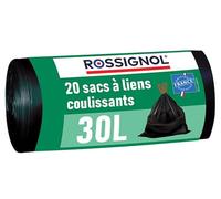 ROSSIGNOL Sacs-poubelle avec liens coulissants intégrés, 30L x 20 sacs, Sacs résistants et étanches, Certifié Origine France Garantie BAGY