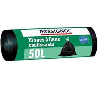 ROSSIGNOL Sacs-poubelle avec liens coulissants intégrés, 50L x 10 sacs, Sacs résistants et étanches, Certifié Origine France Garantie BAGY