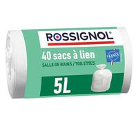 ROSSIGNOL Sacs-poubelle avec liens coulissants intégrés, 5L x 120 sacs, Lot de 3 rouleaux de sacs, Sacs résistants et étanches, Certifié Origine France Garantie BAGY