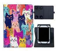 Rossy Étui universel en cuir PU avec support pour tablette 8"-9" avec support rotatif à 360 degrés et angles de vue multiples, chats colorés