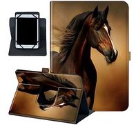 Rossy Étui universel en cuir PU avec support pour tablette 8"-9" avec support rotatif à 360 degrés et angles de vue multiples, chevaux qui courent