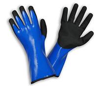 ROSTAING Gants LIQUIDO - Paire de Gants de Travail 100% Etanche - Pour les Travaux de Maçonnerie, Sablage, Façade - Gants de protection mi-long bleu et noir - Utile pour la manipulation de ciment