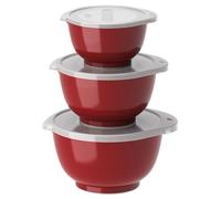 Rosti Margrethe Set de bols, Set de 6 bols à mélanger, avec 3 bols à mélanger et 3 couvercles, en plastique recyclable, 0,25 litre, 0,5 litre et 0,75 litre, rouge