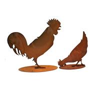 Rostikal | Patine Déco Poule et Coq dans Set | Rouille Figurine pour Maison et Jardin | 40 et 28 CM